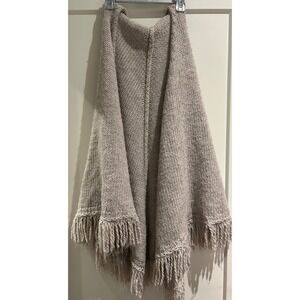 Mus & Bombon Barcelona Knit Poncho Wrap Fringe‎ Beige Neutral O/S Cottagecore